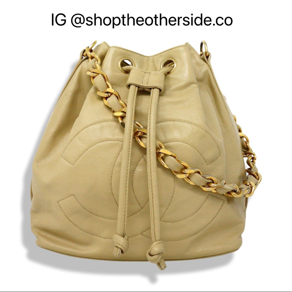 Chanel Vintage Lambskin CC Bucket Chain Bag Beige